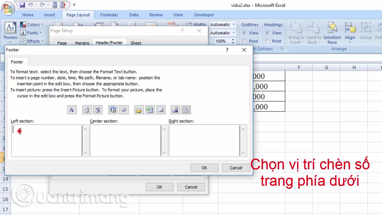 Cách chèn số trang trên Excel
