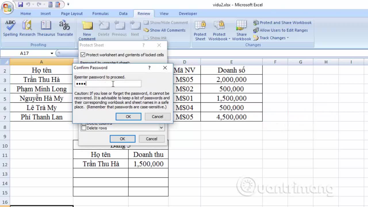 Cách tạo mật khẩu bảo vệ cho sheet Excel