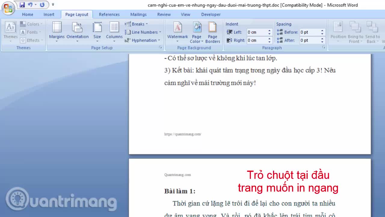 Cách tạo trang in dọc và in ngang trên Word