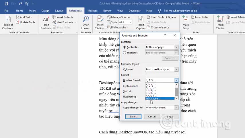 Hướng dẫn chèn ghi chú chân trang trong Word
