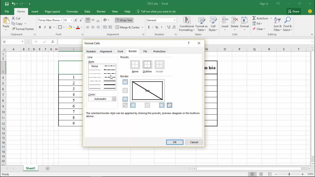 Hướng dẫn chia ô bằng đường chéo trên Excel