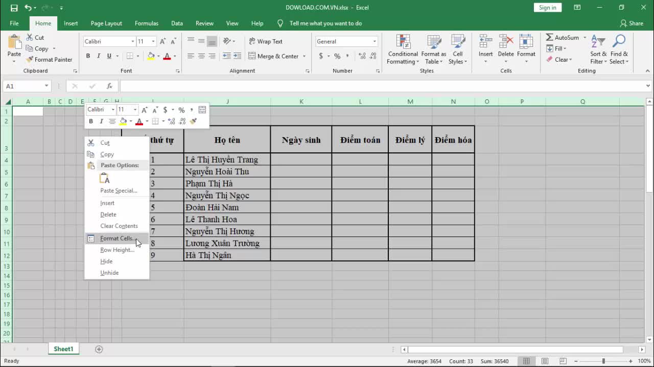 Hướng dẫn đặt mật khẩu cho một cột dữ liệu trong Excel 