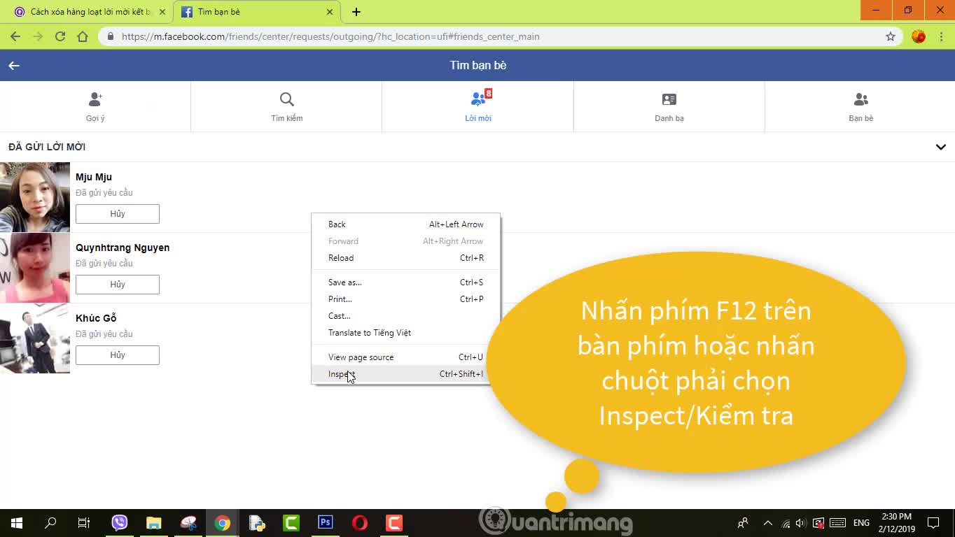 Hủy lời mời kết bạn Facebook hàng loạt