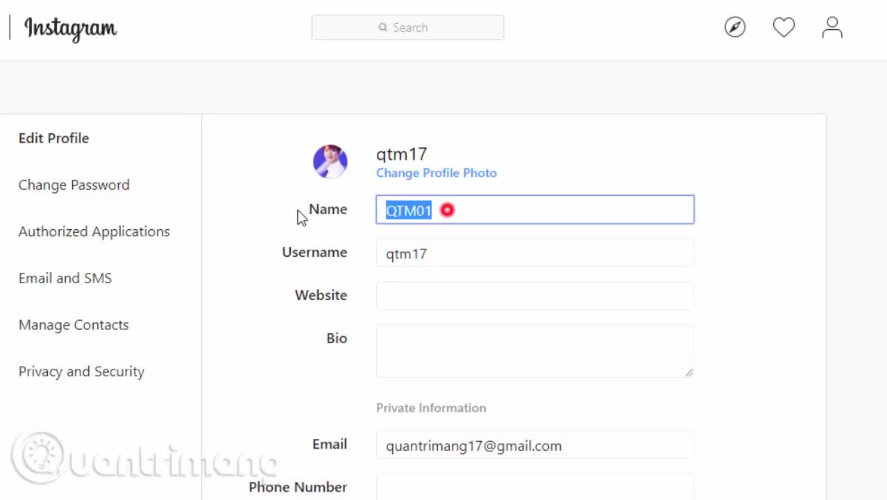 Cách đổi thông tin Instagram trên PC