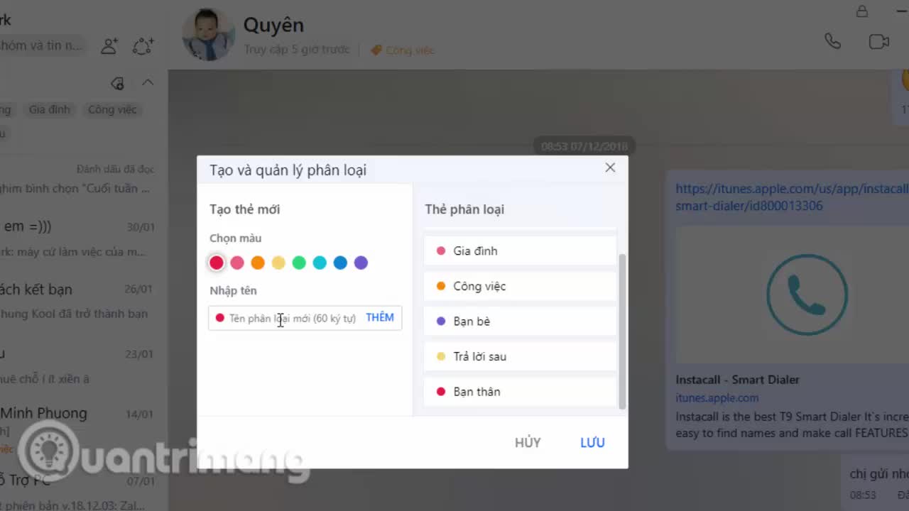 Cách phân loại chat trên Zalo