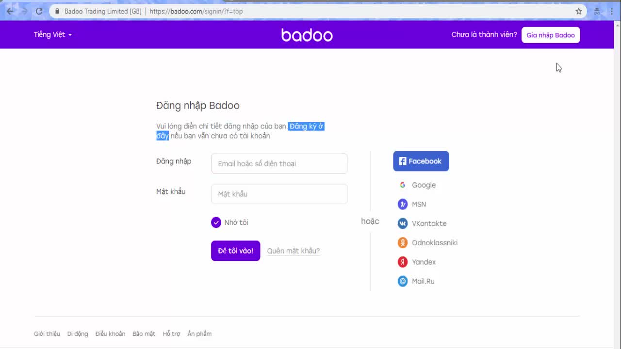 Hướng dẫn đăng ký tài khoản Badoo