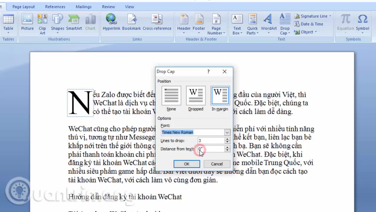 Cách tạo chữ lớn đầu dòng văn bản trên Word