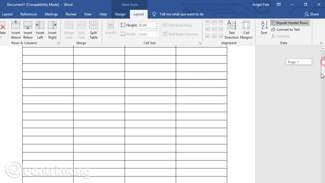 Cách lặp lại thanh tiêu đề trong bảng Word