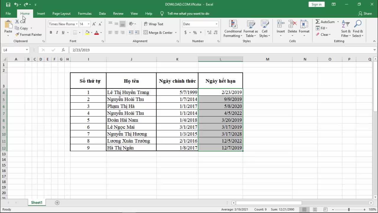 Hướng dẫn thiết lập thông báo hợp đồng sắp hết hạn trên Excel