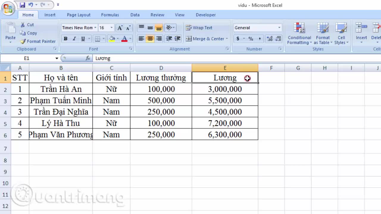 Cách đổi vị trí các cột trong Excel