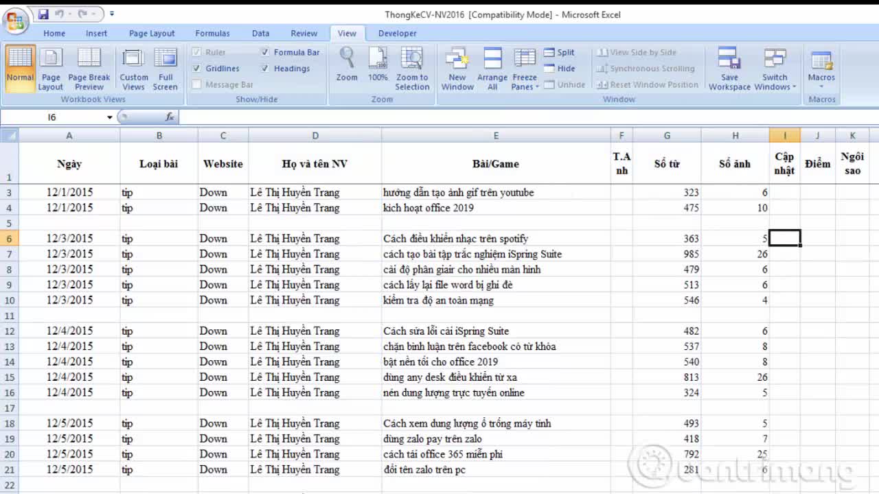 Cách giữ cố định cột và hàng Excel