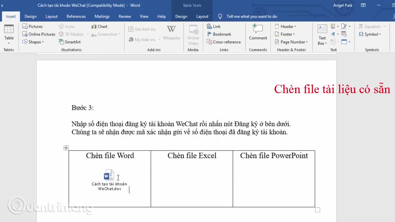 Cách chèn tài liệu vào văn bản Word