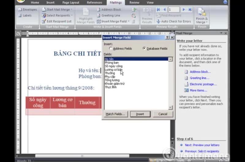 Trộn văn bản trong Word 2007