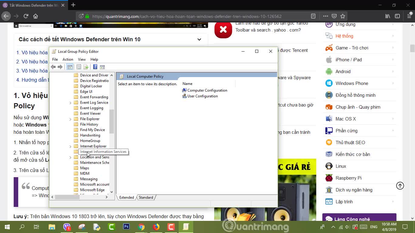 Tắt Windows Defender