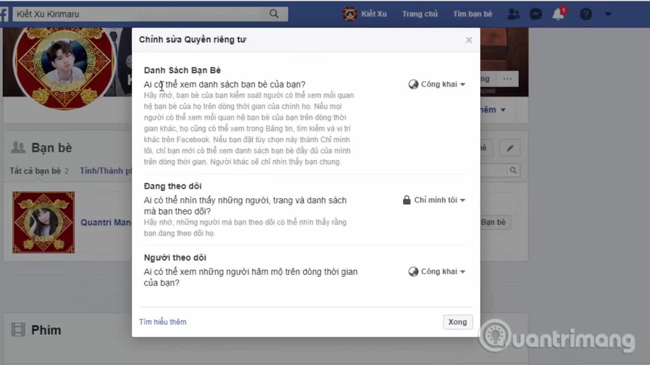 Cách ẩn danh sách bạn bè Facebook PC