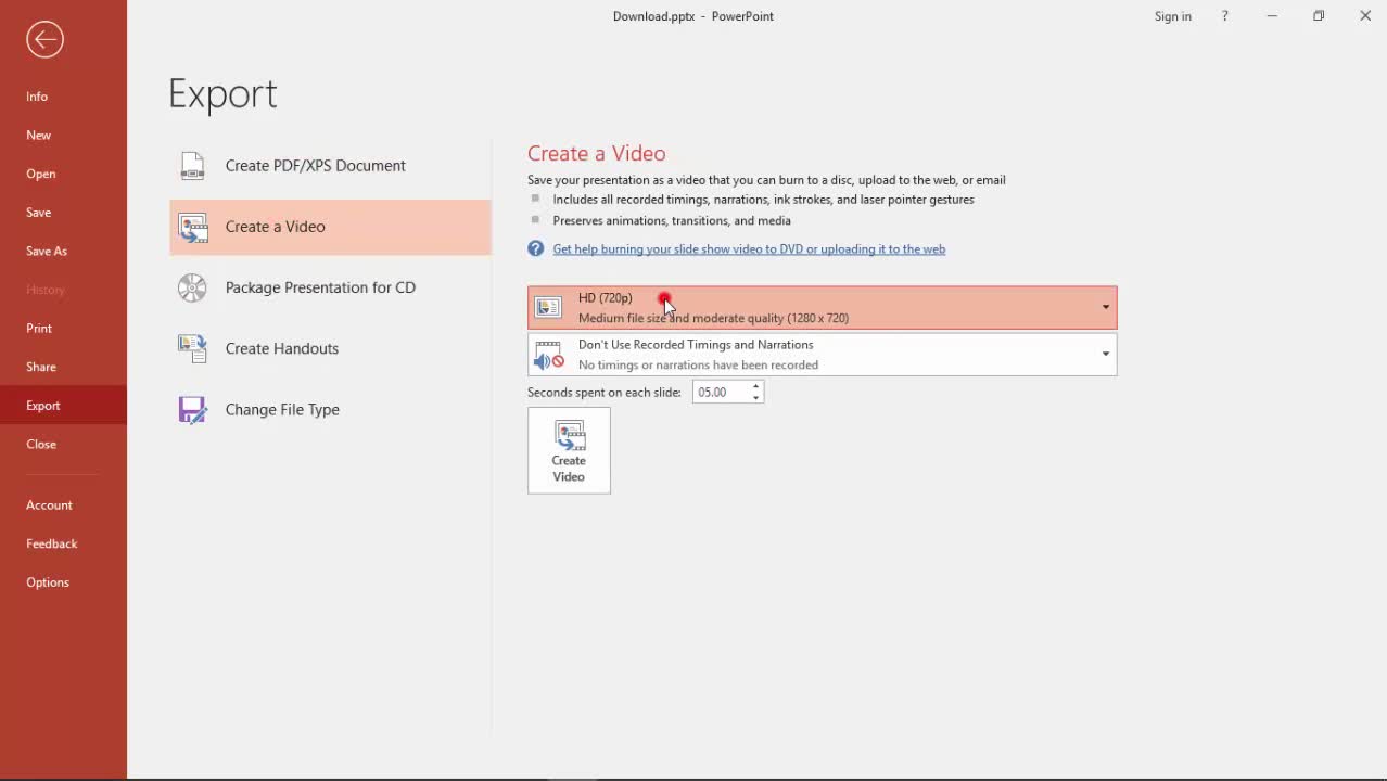 Hướng dẫn xuất file Powerpoint thành video trên Microsoft Office
