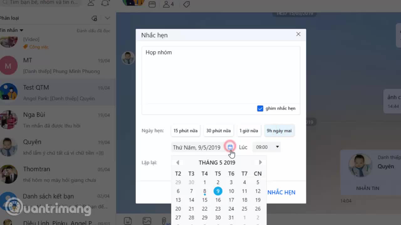 Cách tạo lịch hẹn cho nhóm chat Zalo