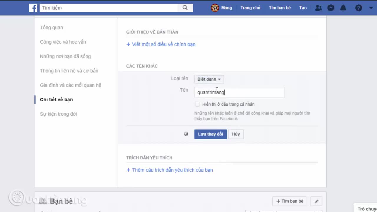 Cách đặt biệt danh Facebook trên PC