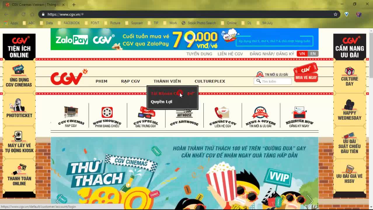 Đăng ký tài khoản CGV Cinema