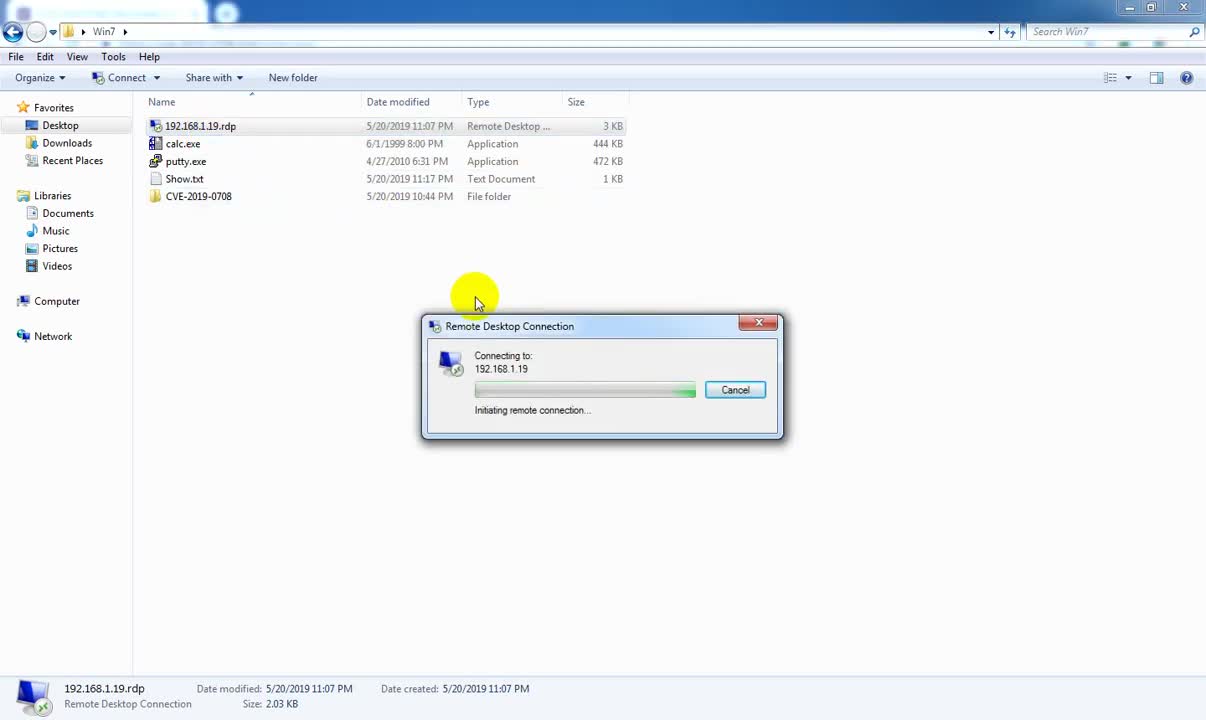 CVE 2019 0708 PoC Exploit on Windows 7 32bit