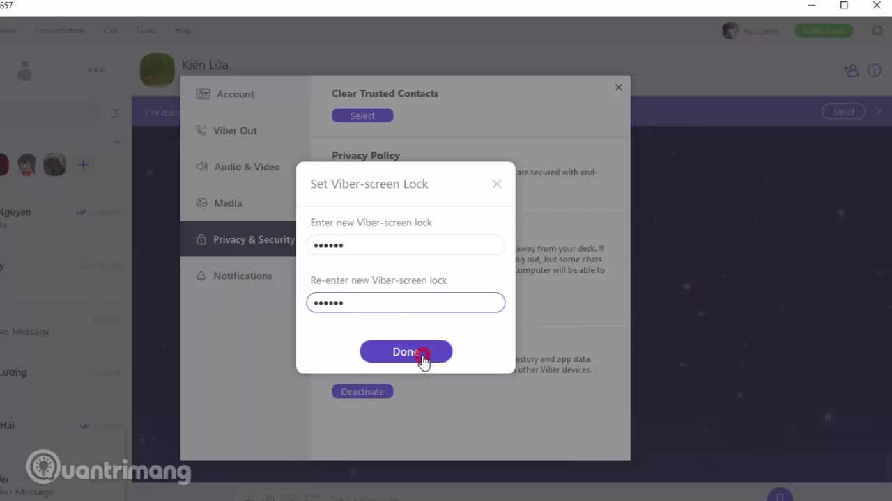 Cách bật mã khóa Viber PC