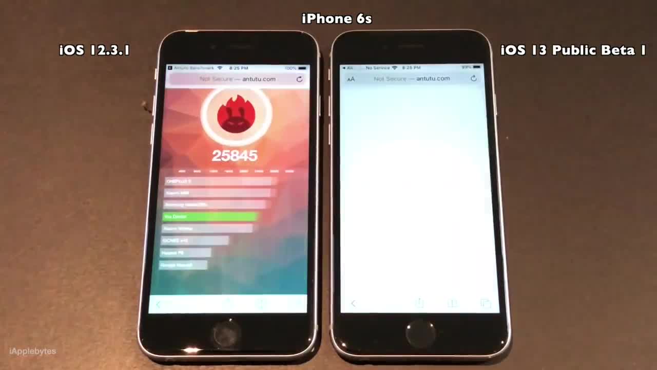 Speed Test iOS 13 Public Beta 1 vs iOS 12.3.1 (Build 17A5508m, same video as developer beta 2)