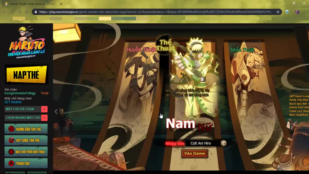Cách nhận và nhập giftcode webgame Naruto Truyền Nhân Làng Lá