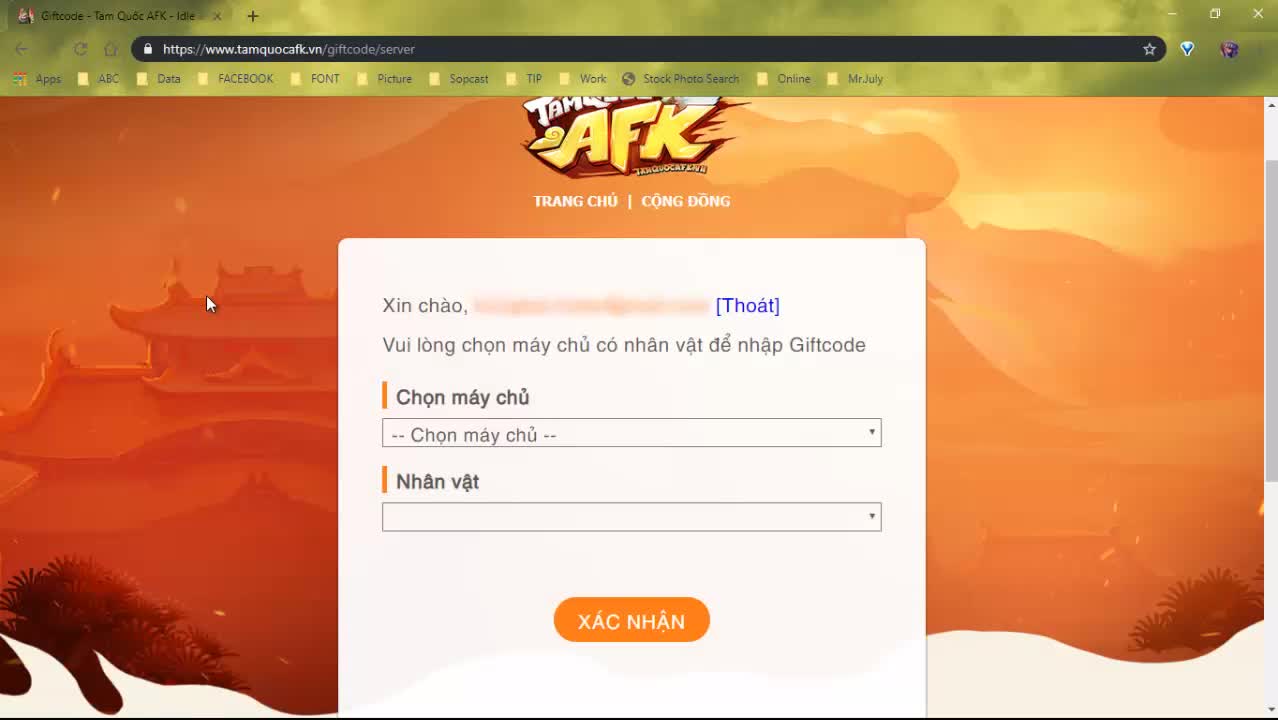 Cách nhập giftcode Tam Quốc AFK
