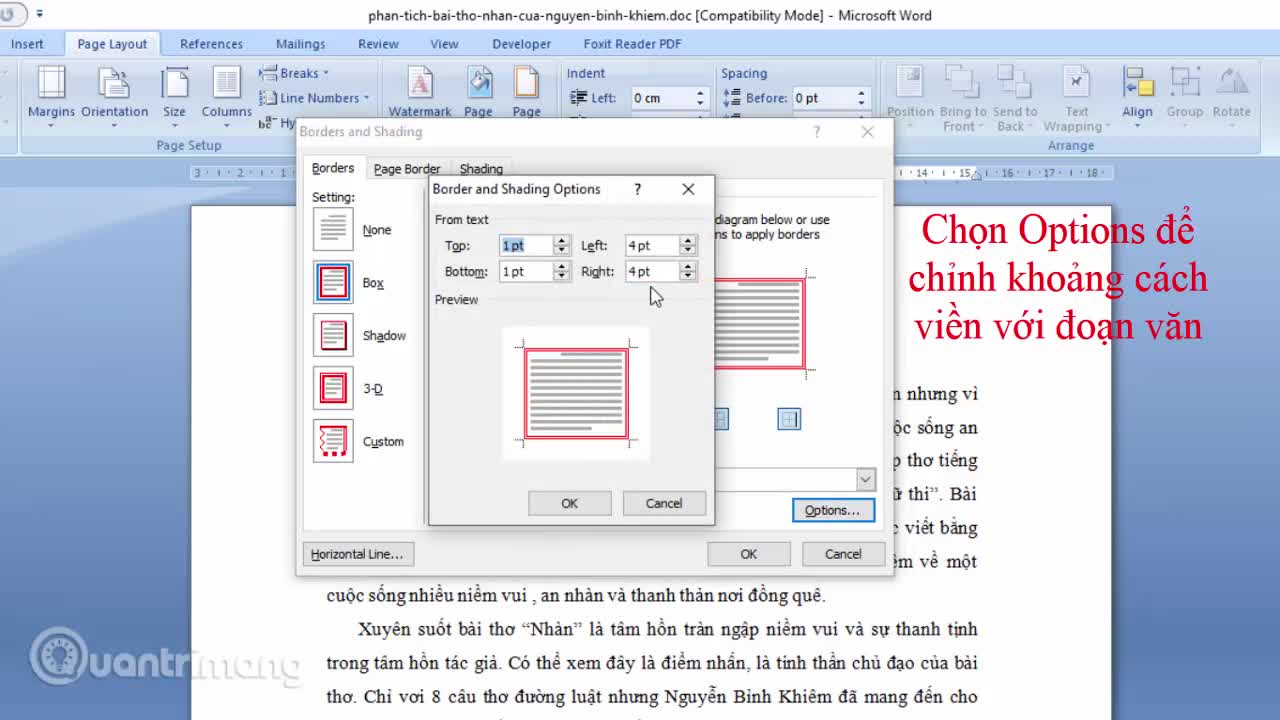 Cách tạo đường viền cho đoạn văn bản 