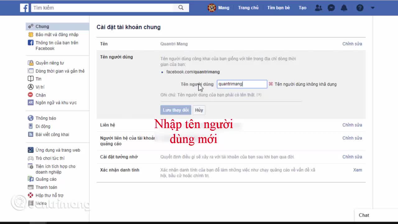Hướng dẫn đổi tên người dùng Facebook