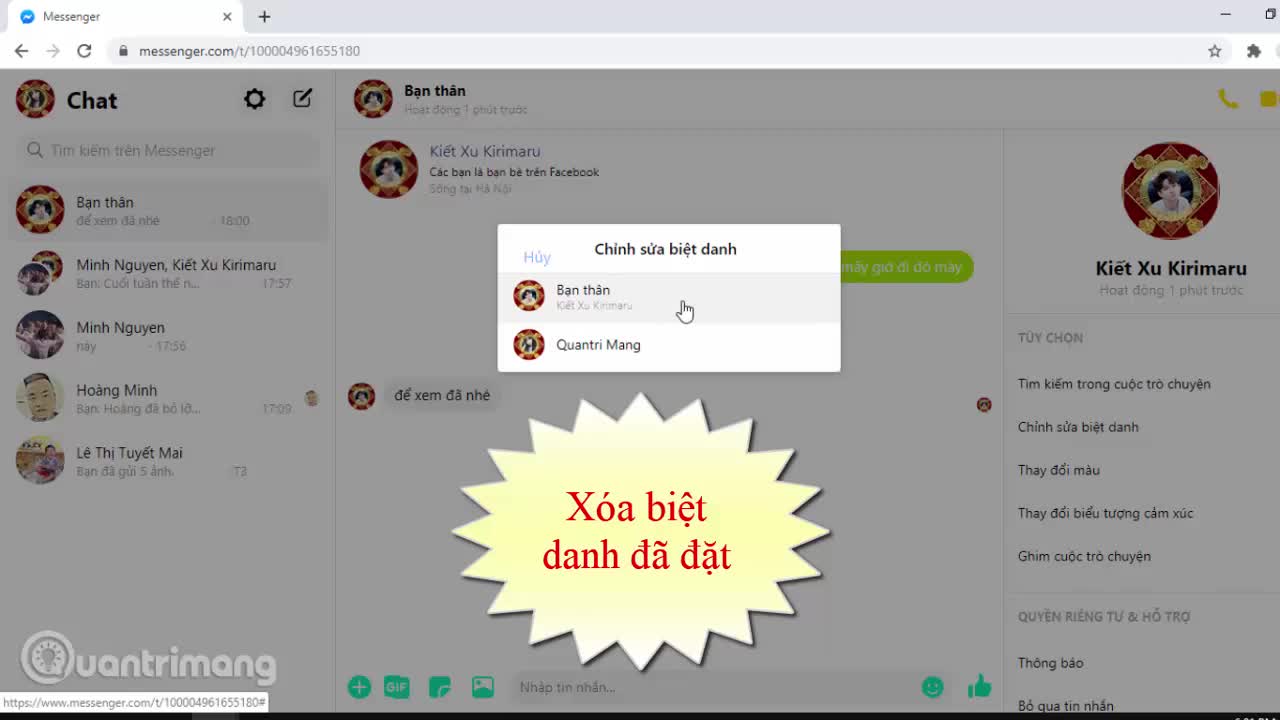 Cách đặt biệt danh Messenger trên PC