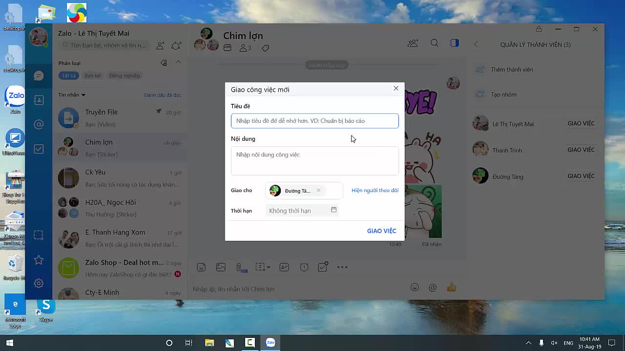 Cách sử dụng tính năng giao việc trên Zalo máy tính - Download.com.vn