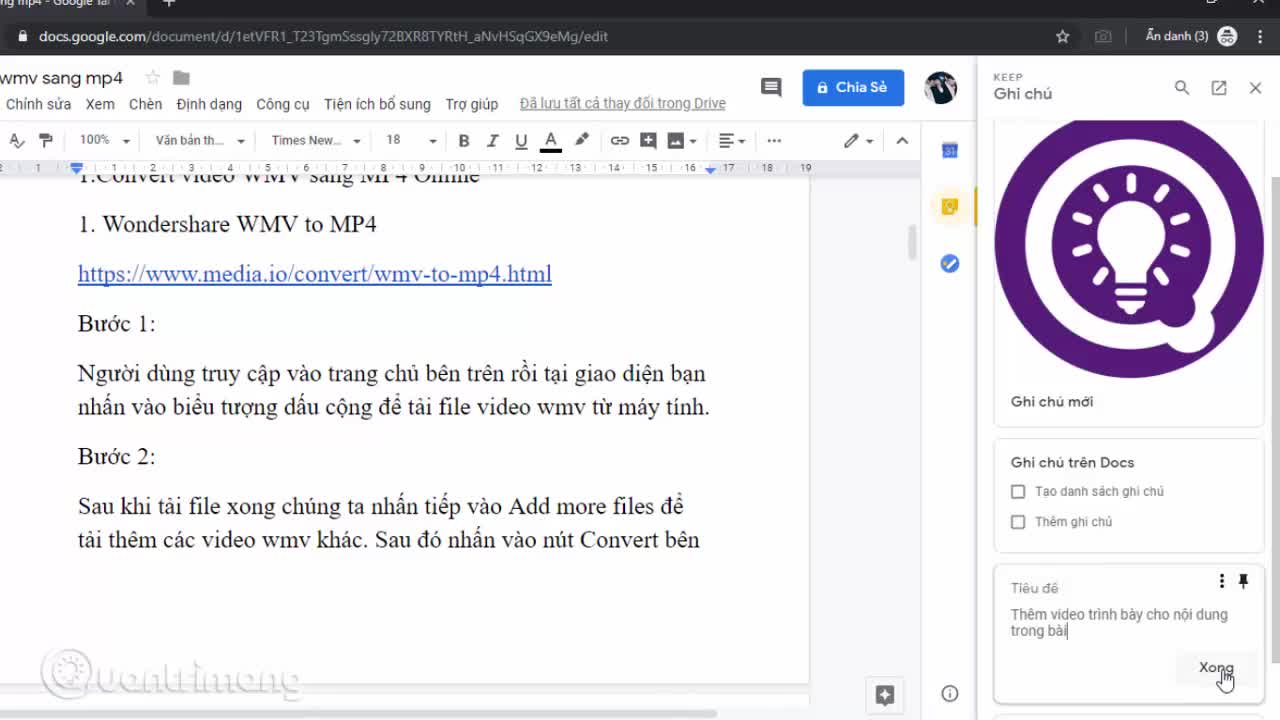 Cách chèn ghi chú Google Keep vào Google Docs