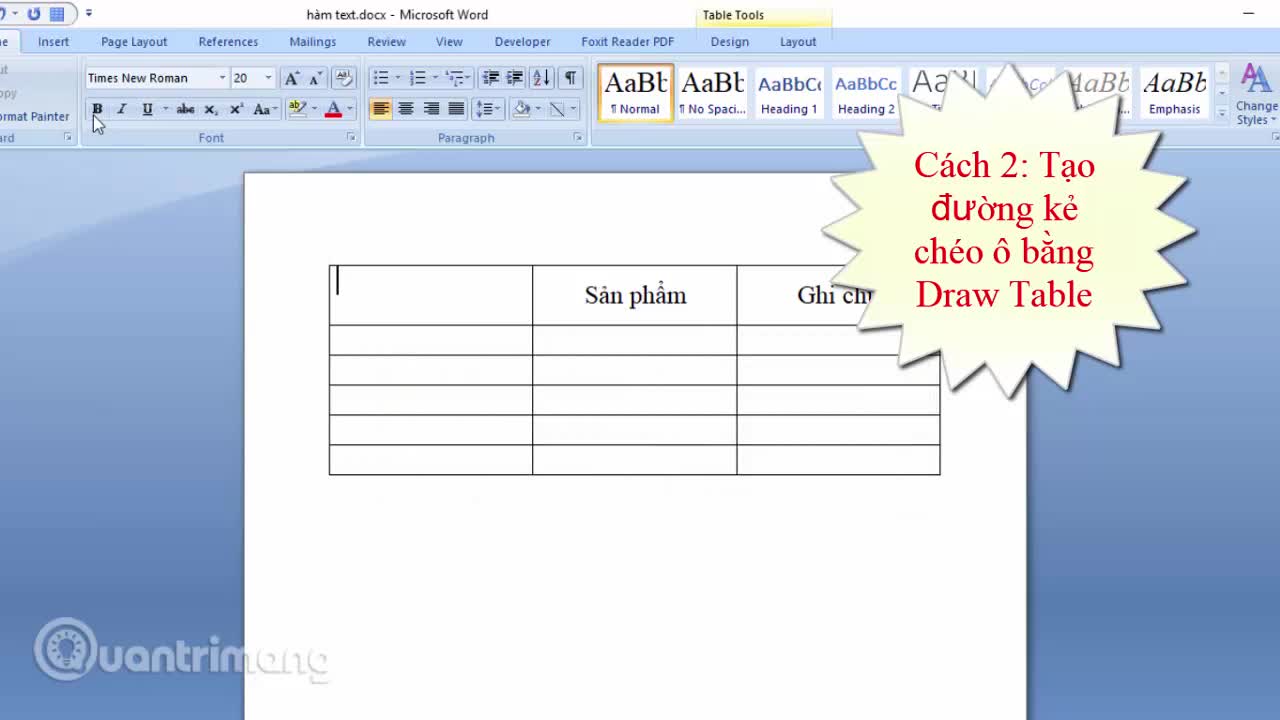 Cách tạo đường kẻ chéo ô trong bảng Word