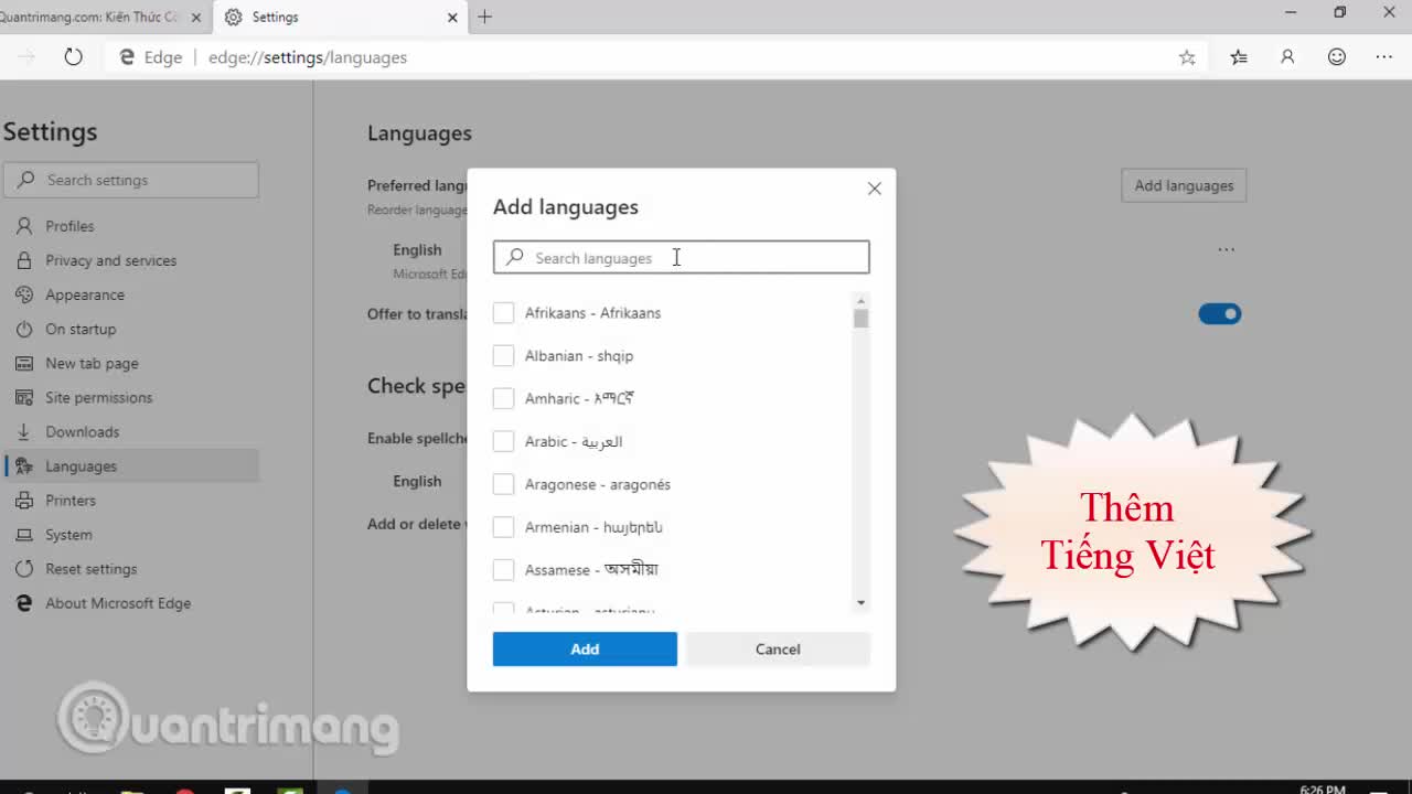 Cách cài tiếng Việt cho Microsoft Edge Chromium
