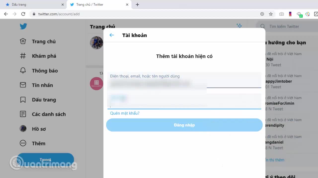 Cách đăng nhập nhiều tài khoản Twitter PC