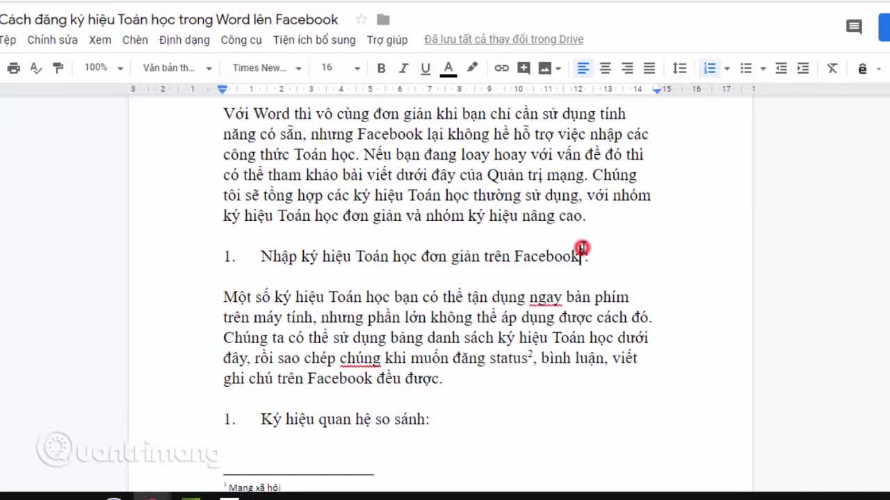 Cách chèn ghi chú chân trang Google Docs