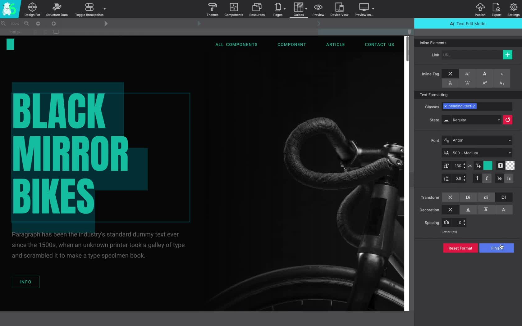 Responsive Site Designer - Text editor