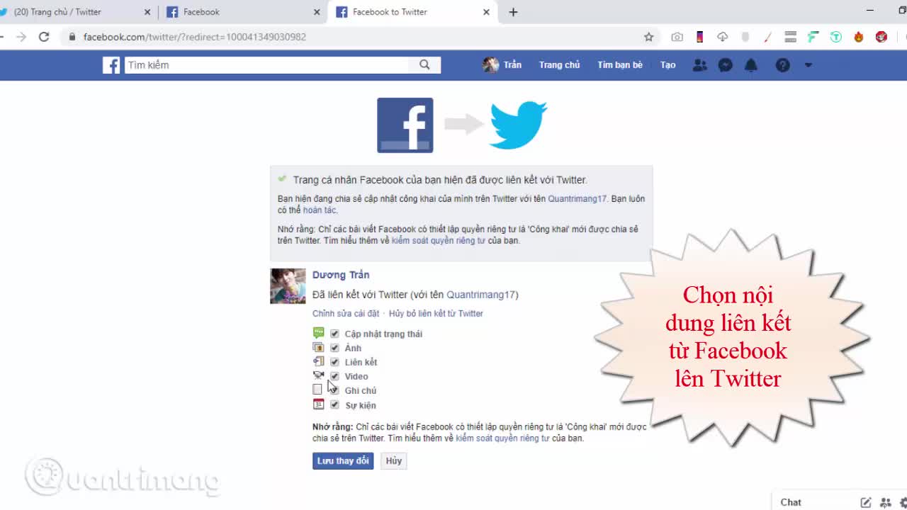 Hướng dẫn kết nối Facebook với Twitter
