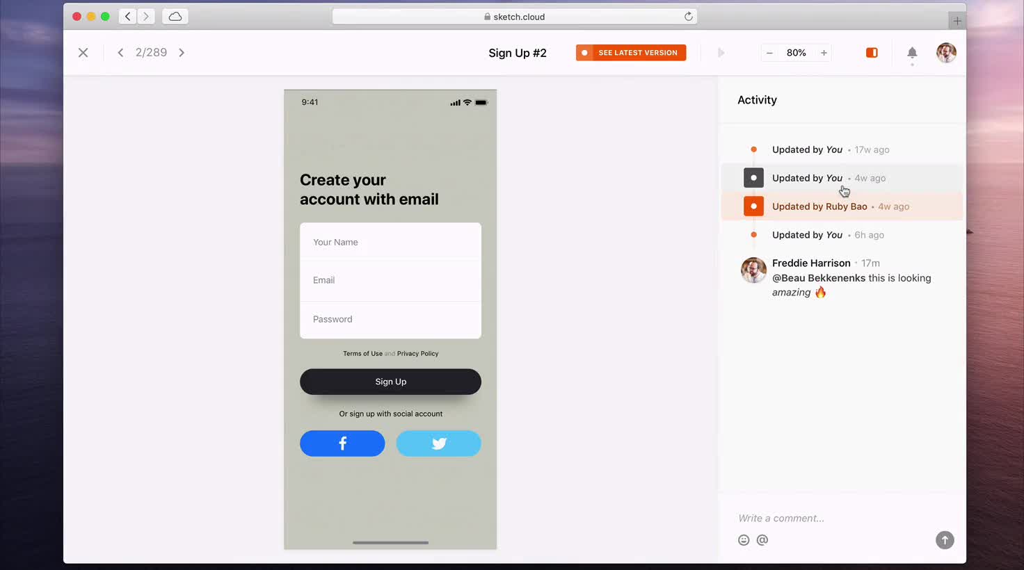 Cách quản lý phiên bản trong Sketch Cloud
