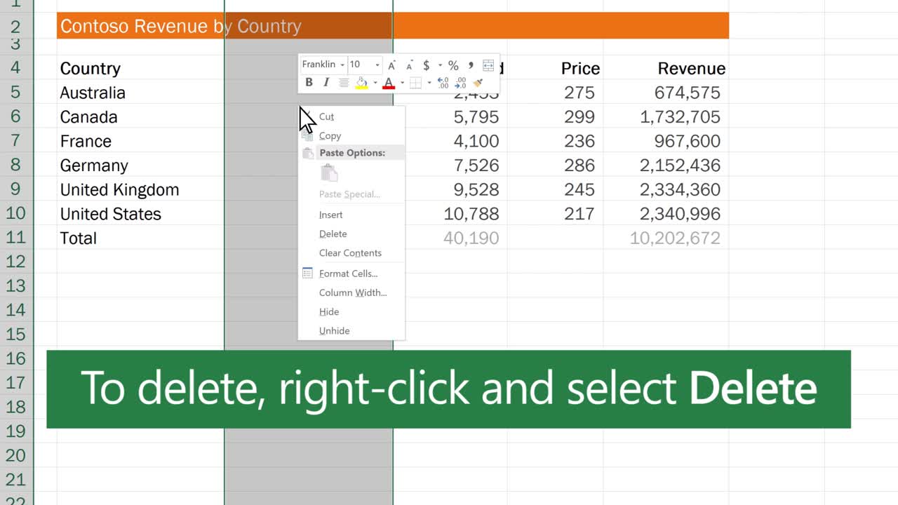 Chèn hoặc xóa hàng trong Excel