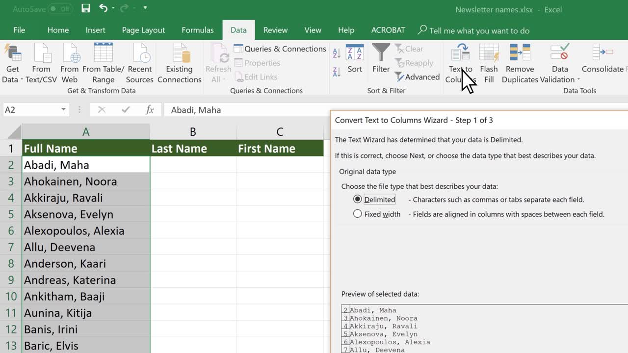 Tách dữ liệu trong Excel