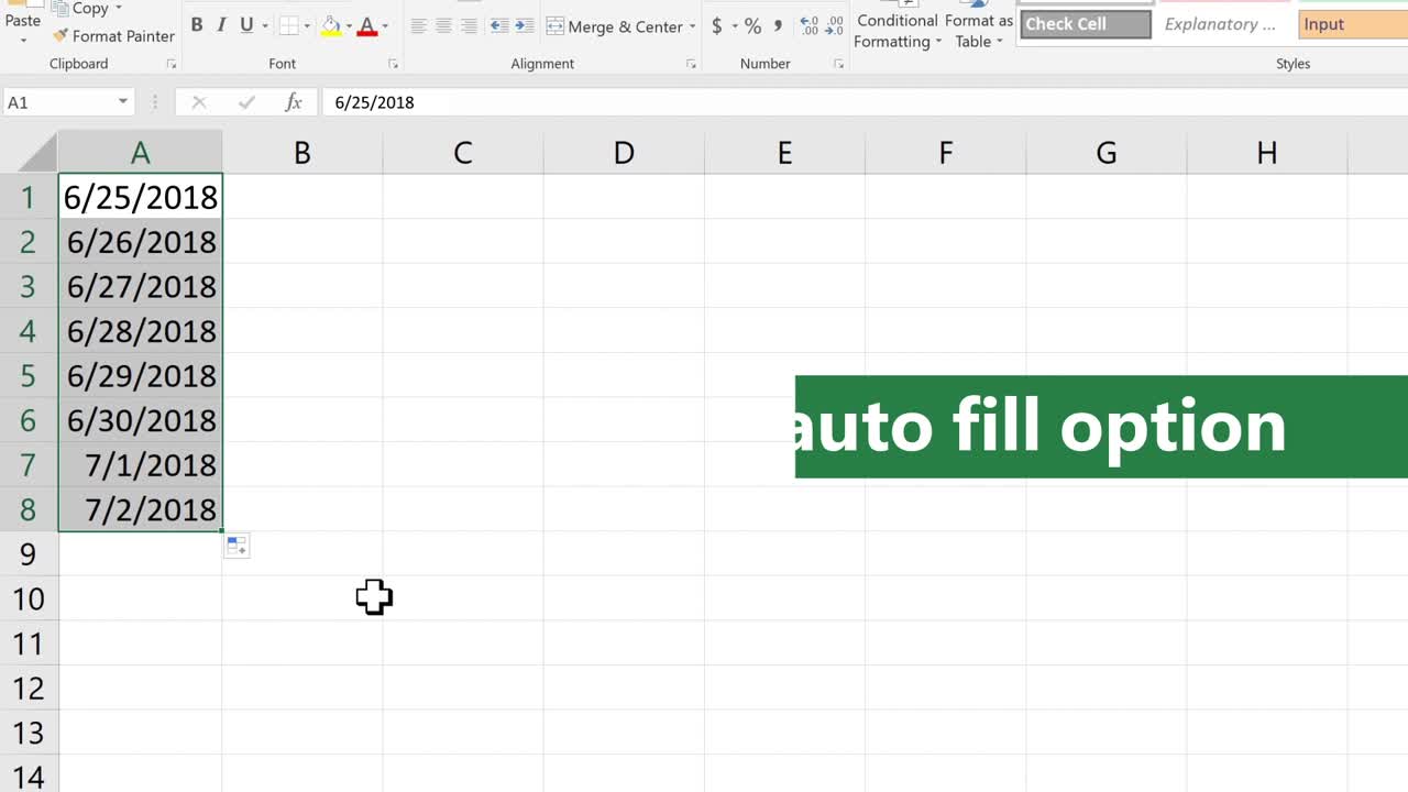 Tự động điền ngày trong Excel