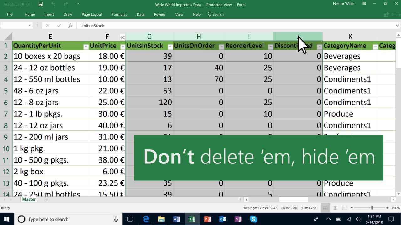 Ẩn và bỏ ẩn cột trong Excel