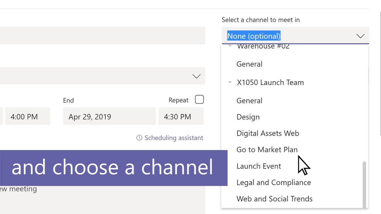Create meetings on Channel Microsoft Teams