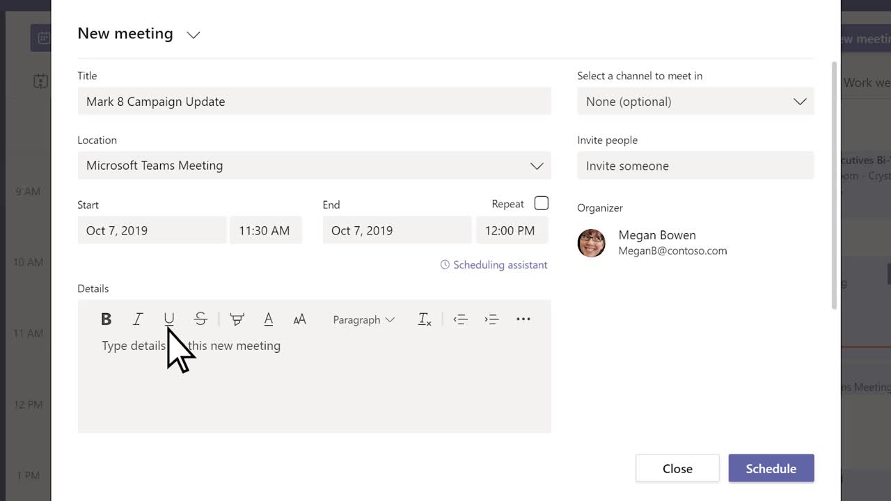 Manage meetings Microsoft Teams