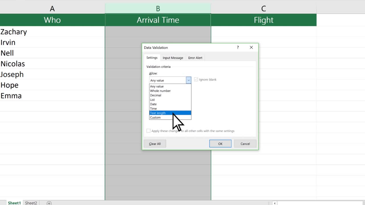 Cách sử dụng Data Validation trong Excel