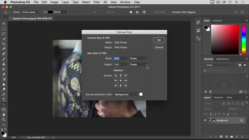 Mở rộng canvas trong Photoshop