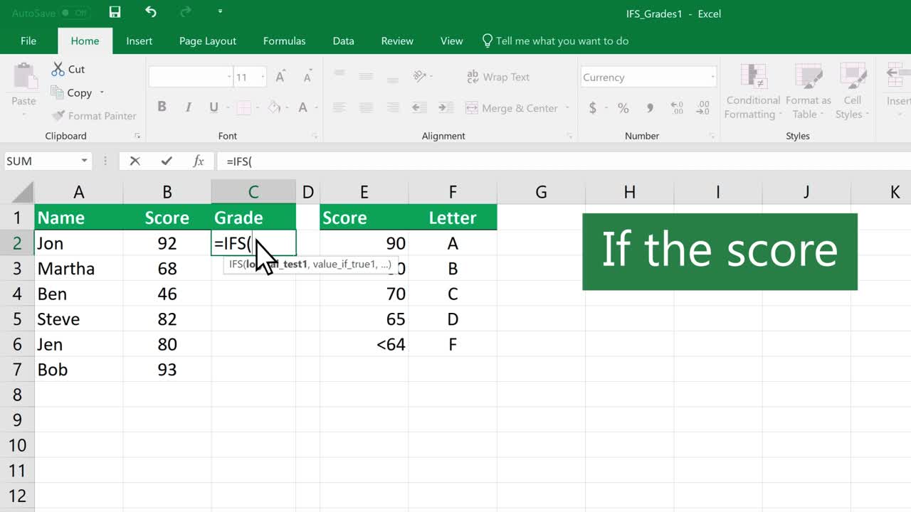 Hàm IFS trong Excel