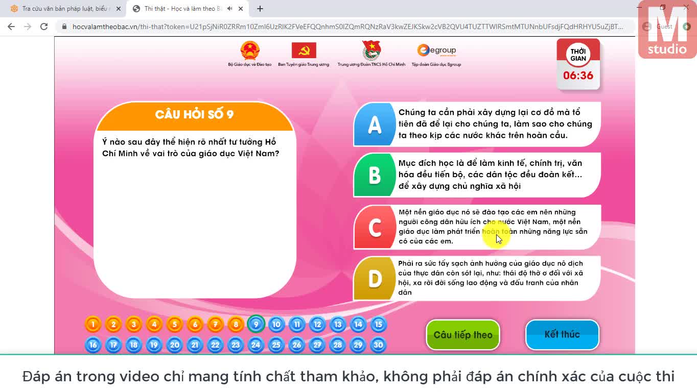 Hướng dẫn Thi Học tập và làm theo lời Bác Bảng A Vòng loại Tuần 1
